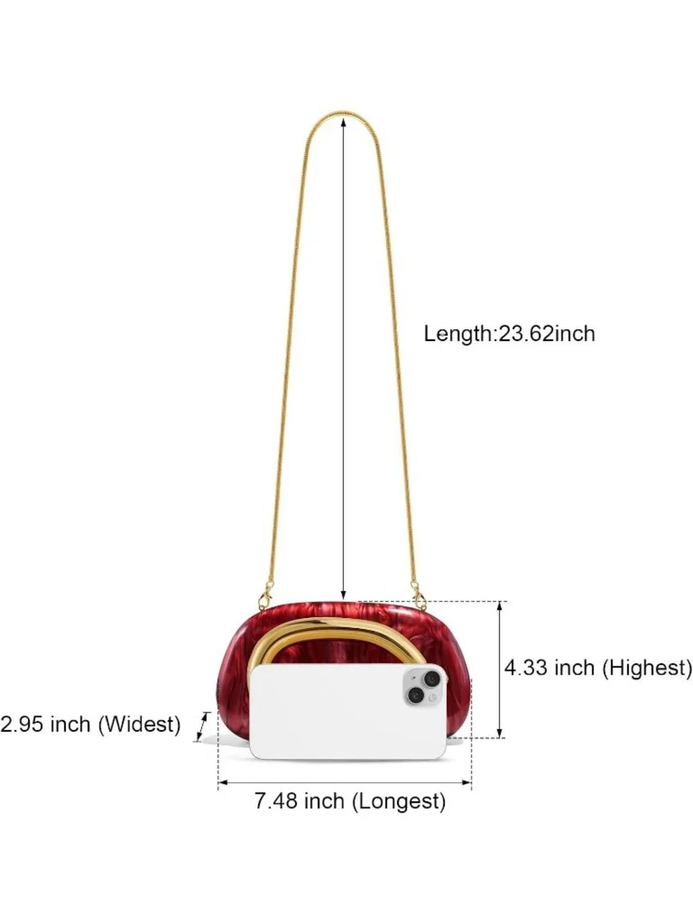 Women’s Marble Red Acrylic Shell Clutch Purse Gold Chain Evening Handbag